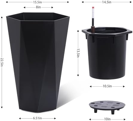 22.5" Tall Planters Set of 2, Self-Watering Planter, Outdoor Planters - Image 6