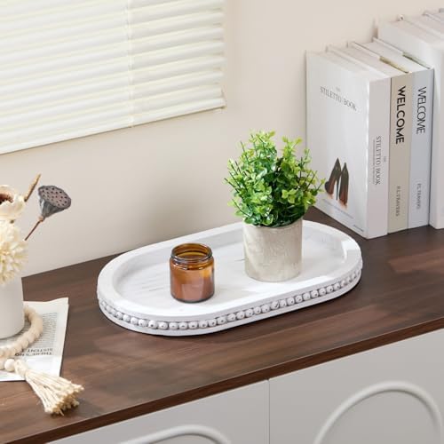 Decorative Oval White Wood Tray, Tray Decor for Coffee Table - Image 7