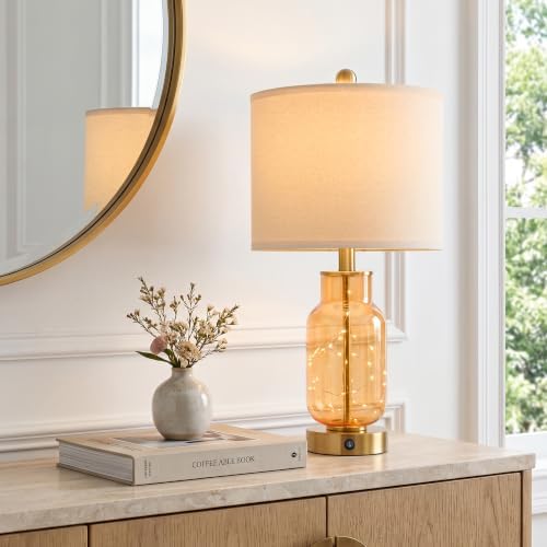 Oneach 22" Glass Table Lamps Set of 2 with Night Light for Bedroom, Amber - Image 7