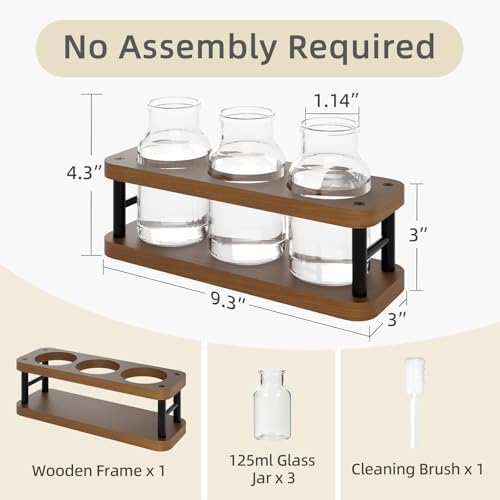 THYGIFTREE Plant Propagation Station with Wooden Stand, Propagation Vases Glass Planters for Indoor Plants Hydroponic Propagating Jars Home Office Decor, Brown - Image 7