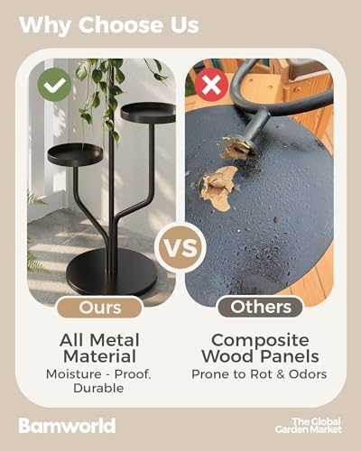 Bamworld 3 Tier Plant Stand Indoor Outdoor Metal Plant Shelf for Multiple Plants Pots Black - Image 7