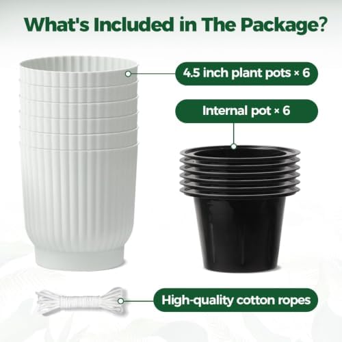 T4U Self Watering Pots for Indoor Plants, 4.5 Inch 6 Pack Planter White - Image 6