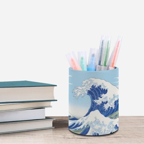 PU Leather Round Pencil Holder Japanese Wave Pen Holder - Image 6