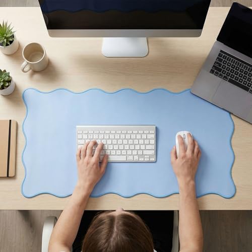 Scalloped Desk Mat 31.5" x 15.7" Large Cute Desk Mat for Desktop, Waterproof Scalloped Aesthetic Table Pad, Non-Slip Mouse Keyboard Pads Computer Accessories for Desk Office Home Gaming - Image 7