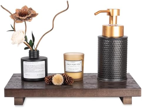 zoocatia Small Wood Tray Pedestal Stand Farmhouse Bathroom Decor Decorative Wooden Riser Kitchen Soap Dish Holder for Vanity, Counter, Sink, Large 11.8" x 7" - Walnut - Image 4