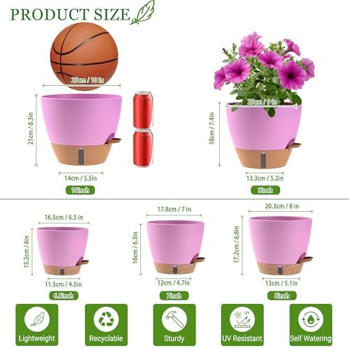 Self Watering Pots for Inoor Ourdoor Plants 10/9/8/7/6.5 Inch, 5 Pack - Image 7
