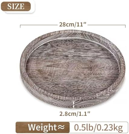 Hanobe Round Wooden Candlestick Holder Trays, Whitewash Finish, 11-inch - Image 6