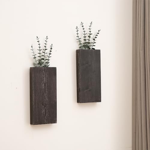 2 Pack Wood Wall Planter Vase for Greenery and Dried Flowers (Expresso) - Image 7