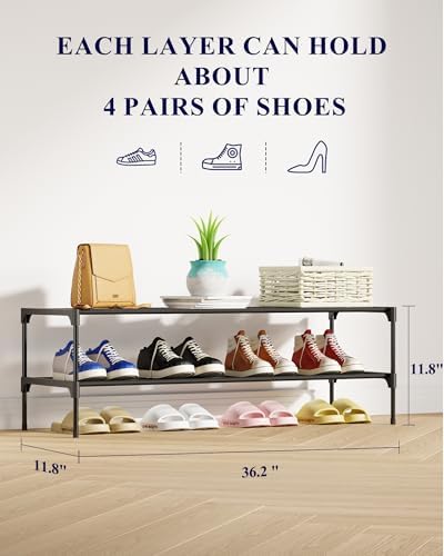 Kitsure Shoe Rack - Non-Woven Shoe Rack Shelf, 36.2" Wide - 2 Tier, Black - Image 2