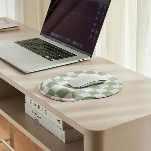 Ohocut Sage Green Checkered Mouse Pad with Gel Wrist Rest, Wrist Support, Ergonomic Desk Accessories for Women, Office Laptop Gaming Decor, Cute Aesthetic Trendy Check Design - Image 7