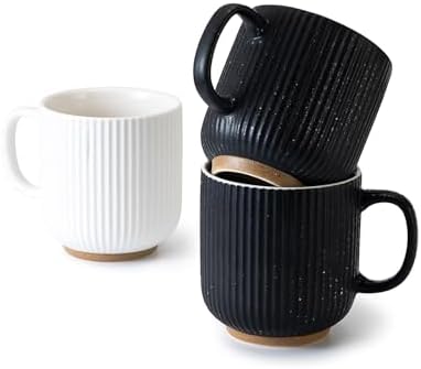 Black and White Ceramic Coffee Mugs Set of 4 (12 oz) Large Ceramic Coffee Cups Set Ribbed Coffee Mugs Set, Big Mugs Set with Handle Suitable for Latte, Cappuccino, Milk, Cocoa, Tea, Juice - Image 6