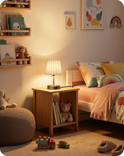 Small Bedside Table Lamp, Touch Dimmable Table Lamp with USB Ports, Nightstand Lamp with a Stepless Dimming LED Bulb, E26 Base, for Bedroom, Study, Desk, Gold and White DW16TL05 - Image 7