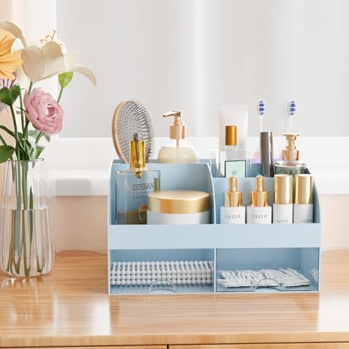 Makeup Organizer with Drawers, Cosmetic Storage for Dresser Vanity and Bathroom Countertop, Beauty Holder for Lipstick Brush, Skincare Organizer for Vanity, Cosmetic Display Case (Blue) - Image 6