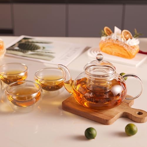 CNGLASS Glass Teapot Set,20oz Clear Tea Pot with 4 Double Wall Teacups,Stovetop Safe Tea Kettle,Blooming Loose Leaf Tea Maker Gift,Microwave Dishwasher Safe - Image 7