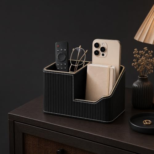 KINGFOM Luxury Black PU Leather Desk Organizer with Gold Trim, Premium Pen Holder for Desk Accessories, Modern Office Supplies Organizer for Home Office Desk Decor - Image 7