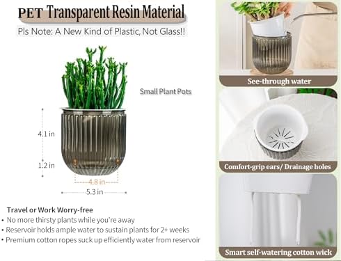 Melphoe Self Watering Pots for Indoor Plants Planter, 5.3 Inch 2 Pack Planters Self Watering Plant Pots for Flower, Houseplants, Succulent, African Violets and Cactus with Drainage - Image 6