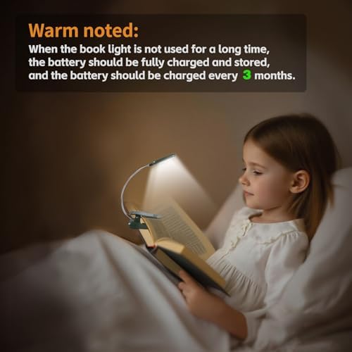 VAVOFO Rechargeable Book Light for Reading in Bed Kids, 7 LED Reading Light with 9-Level Warm Cool White Daylight, Eye Care Lamp with Power Indicator for Bookworms (Garden Green) - Image 7