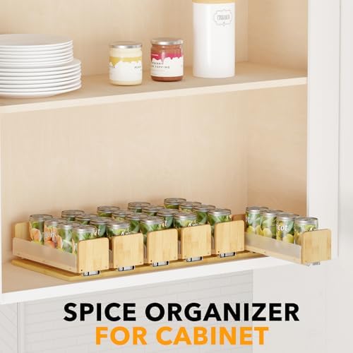 SpaceAid Bamboo Pull Out Spice Rack Organizer for Cabinet, Heavy Duty Slide Out Seasoning Kitchen Pantry Sliding Vertical Organization, 7.3" Wide, 2 Drawers(3" Wide), 1-Tier, Natural - Image 6