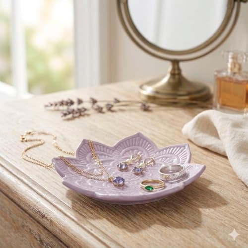 PUDDING CABIN Purple Mandala Jewelry Dish | 4.3-Inch Boho Home Decor | Ceramic Ring Dish Trinket Tray for Rings & Earrings | Wedding & Bridal Shower Mother Day Birthday Gift for Women - Image 7