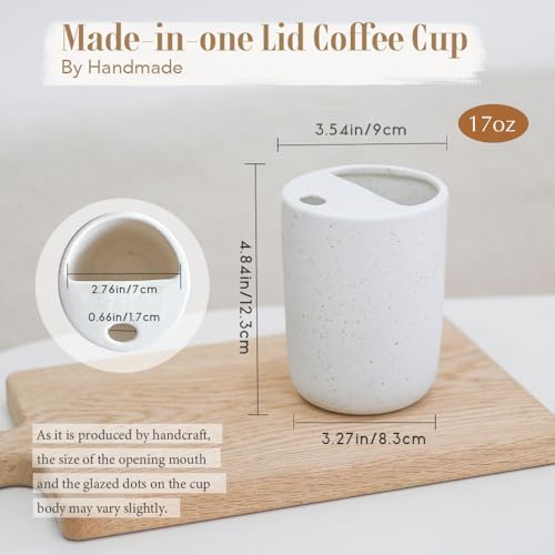 Handmade Ceramic Travel Coffee To Go Tumbler with Half Lid, 17oz Unique Tea Coffee Cup with Sip-top Lid, Speckle White - Image 7