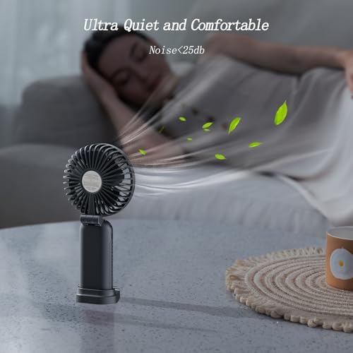 GOCKERA Portable Fan, 4200mAh Battery Operated Fan, 5 Speeds&Digital Display, Makeup Fans for Women with Base, 180°Foldable 3in1 Handheld/Neck/Desk Fan for Outdoor Indoor,Ultra Quiet (Black white) - Image 6