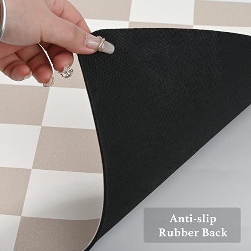 Ohocut Checkered Dish Drying Mat for Kitchen Counter, Coffee Bar Station Accessories, Retro Cute Aesthetic Modern Absorbent Drainer Mat Kitchen Drying Mat Easy Clean, Beige 12" x 19" - Image 7