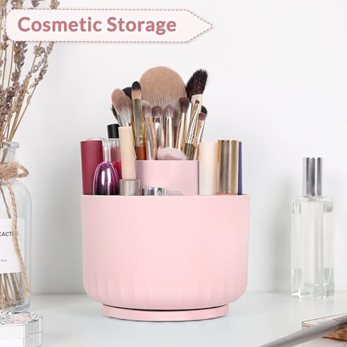 SKYDUE Makeup Organizer, Rotating Pencil Pen Holder for Desk, Dual-Purpose Desk Organizer for Cosmetics & Pens, Makeup Brush Holder with 5 Slots, Pencil Cup for Office, Home - Image 6