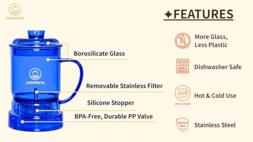 Glass Tea Infuser, Easy Drain for Loose Leaf, 15.2 oz, Ocean Blue - Image 7