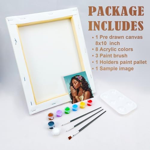 VOCHIC Canvas Painting Kit Pre Drawn Canvas for Painting for Adults Paint and Sip Party Supplies Art Set Pray Girl 8x10 Inches (Pack of 2) - Image 5