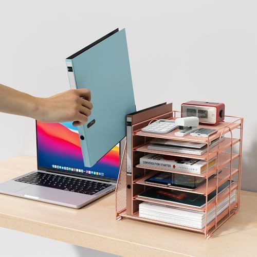 gianotter 6-Tier Paper Organizer With Magazine Holder (Rose Gold, 6-Tier) - Image 6
