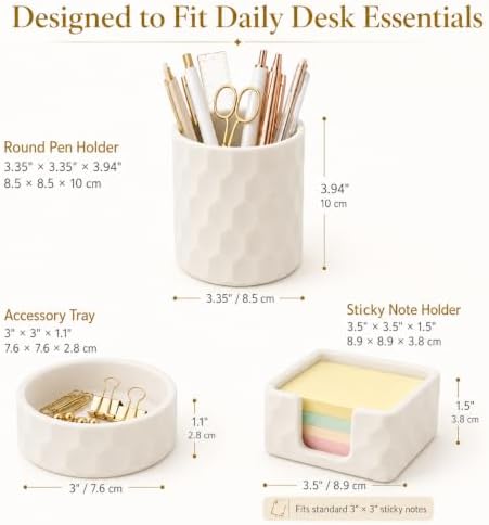 Aesthetic Geometric Silicone Desk Organizer Set of 3,Modern Office Desk Accessories with Round Pen Holder,Paperclip Tray,Sticky Note Holder,Stylish Functional Desk Decor for Home Office(Beige) - Image 7