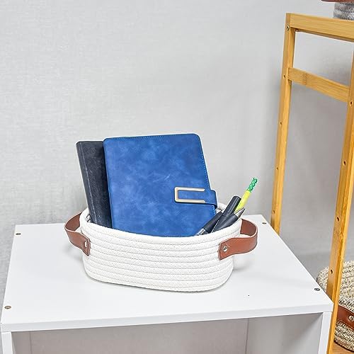 ABenkle Small Storage Basket, Mini Rope Woven Baskets, Cute Shelf Closet Storage Organizer, Boho Decorative Toy Bin for Nursery, Living Room, Spa, Empty Gift Baskets - XS, White - Image 6