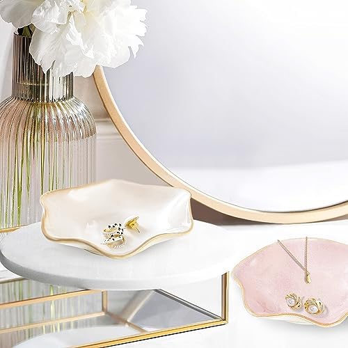 Binoster Ceramic Jewelry Dish,Ring Dish,Trinket Tray,Jewelry Tray,Key Bowl Pink Room Decor Bathroom Home Decor Gifts for Women Mom Sister Coworker Friend Bride(5.5 In Pink) - Image 7