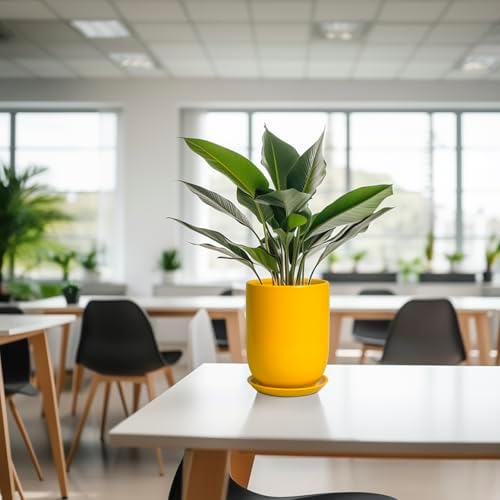 Plant Pot 8 Inch - Ceramic Plant Pot with Drainage Hole and Saucer Large Planter for Indoor Plants Outdoor Modern Flower Pot for Home Garden Decor Yellow - Image 7