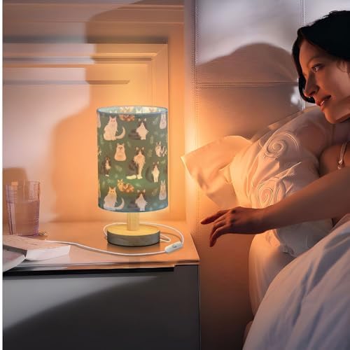 Fustylead Pretty Norwegian Forest Cats and Twigs Bedside Table Lamps with USB Port for Bedroom Lamp Accent Table Lamp Small Nightstand Lamp Linen Shade Decorative Lamps for Kids|Reading|Dome|Home - Image 7