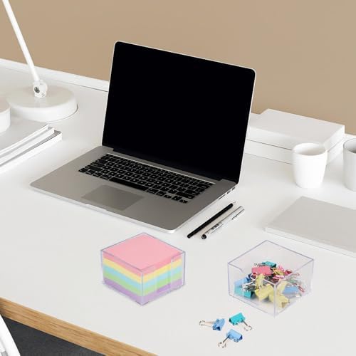 Buqoo Clear Silver Desktop Mmeo Holder Cute Acrylic Sticky Notes Dispenser 3.9×3.9 Inches Office Memo Pad Holder for Desk - Image 6