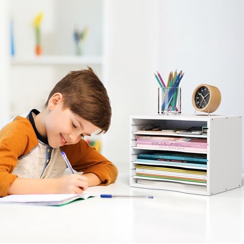 Bamjoy Bamboo 5 Tier Desktop Organizer, Paper Organizer Mail Sorter, File Holder Letter Document Storage with Adjustable Shelves for School Home Office, White - Image 7