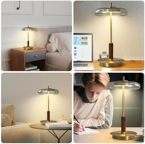 Brass Base Mushroom Table Lamp, 15.4 in, Amber Glass Shade - Image 6