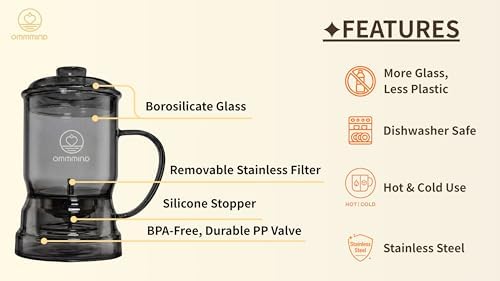 Glass Tea Infuser, Easy Drain for Loose Leaf, 15.2 oz, Black - Image 7