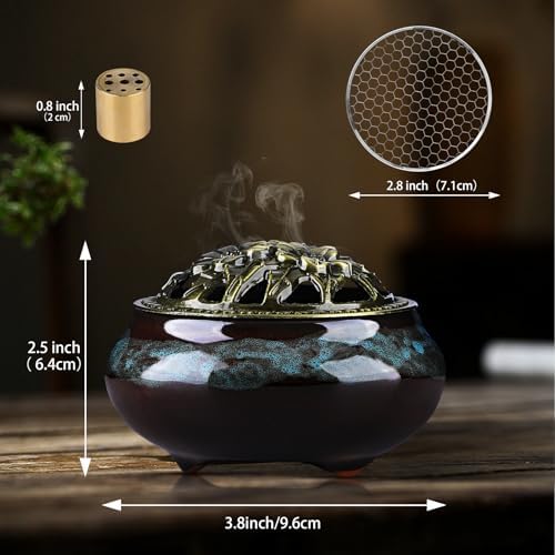 Ceramic Incense Burner Holder Set – 9 Hole Incense Stick Holder with Coil Incense Holder & Burner Tray – Multi-Function Censer for Cones, Coil Incense, and Stick Incense (Fambe Blue) - Image 7