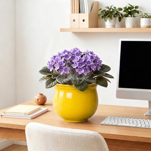 8 Inch SelfWatering Plant Pots, Ceramic Flower Pots, Yellow - Image 7
