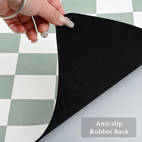 Ohocut Checkered Dish Drying Mat for Kitchen Counter, Coffee Bar Station Accessories, Retro Cute Aesthetic Modern Absorbent Drainer Mat Kitchen Drying Mat Easy Clean, Sage 16" x 24" - Image 7