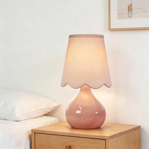 ILLMTW Pink Table Lamp Set of 2,Small Gold Bedside Lamps Dimmable Boho Bedroom Lamp with Tulip Flower Glass Lamp Shade,Vintage Mid Century Modern Mini Nightstand Lamp for Bedroom Living Room - Image 7