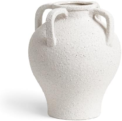 White Ceramic Vase with 4 Handles, 8.8 Inch, Farmhouse Rustic - Image 6