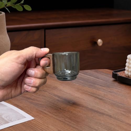 Artizan Handcrafted Glass Espresso Cup with Wooden Handle – 150 ml Small Espresso Cup, Transparent Glass Coffee Cup – Pack of 4 - Image 6
