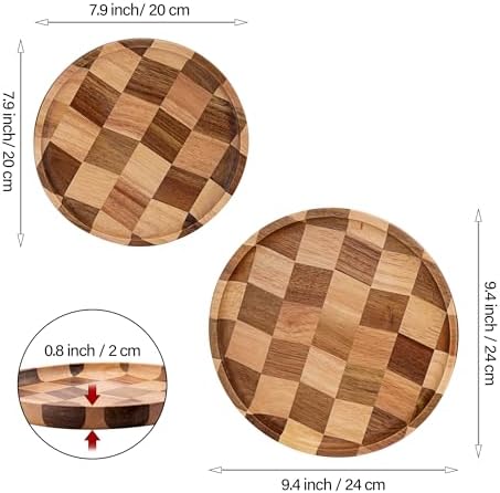 Wood Serving Trays - Set of 2 Round Serving Platters, Wooden Decorative Board Charcuterie Boards for Serving Breakfast Dinner Appetizers Coffee BBQ Party (1 x 9.4 in, 1 x 7.8 in) - Image 7