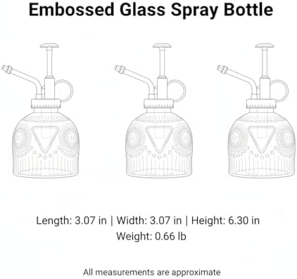 Vintage Embossed Glass Spray Bottle with Metal Pump, 10.6 oz Refillable Mister for Indoor Plants & Home Decor - Image 7