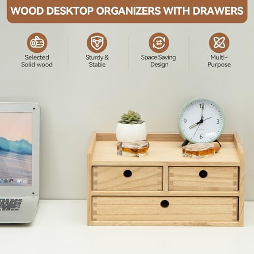 KIRIGEN Wooden Desk Organizer with 3 Drawers and Top Tray Natural DT2D3C-NA - Image 7