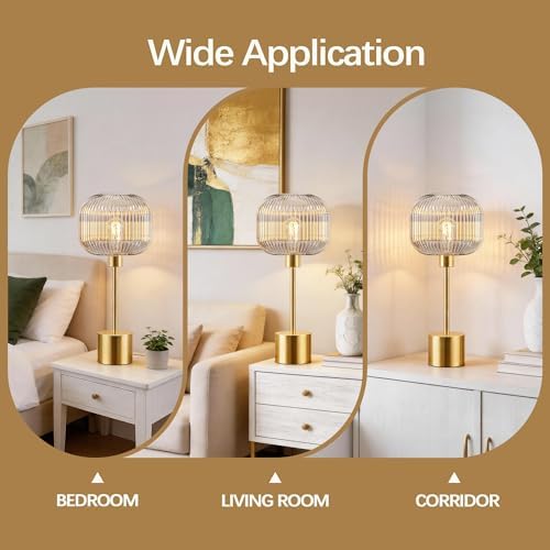 Glass Table Lamp for Living Room, Modern Gold Clear Bedroom Bedside Lamp - Image 6