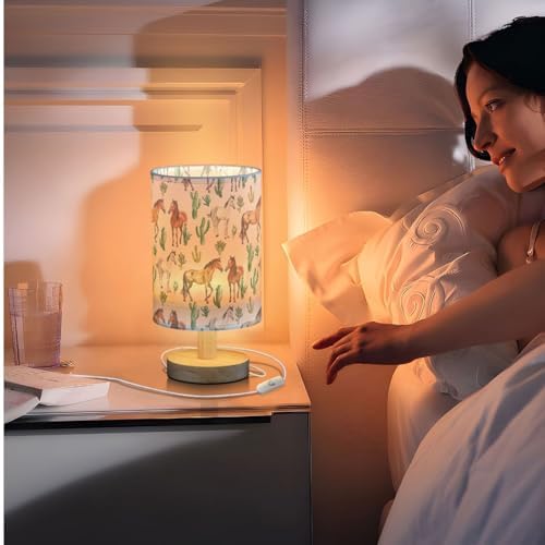 Fustylead Various Horses and Cactus Watercolor Bedside Table Lamps with USB Port for Bedroom Lamp Table Lamp Small Nightstand Lamp Linen Shade Wooden Base Decorative Lamps for Kids|Reading|Dorm|Home - Image 7
